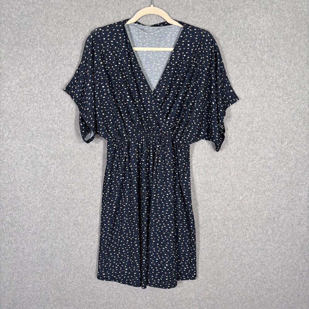 BomBom Babydoll Wrap Dress Small Navy Polk Dot Flowy Pleated‎ Cover Up Comfort